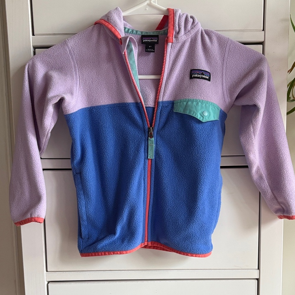 Patagonia Kids' Colorblock Fleece Hoodie - Purple and Blue